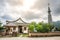 Korean style church and cross in historic Hahoe folk village with dramatic light Andong South Korea