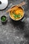 Korean Style Instant Noodles, Shin Ramyeon or Ramyun with Egg, Scallion and Broth, Noodle Soup