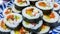 Korean sushi rolls kimbap or gimbap cut into small slices