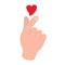 Korean symbol hand heart, a message of love hand gesture. Sign icon stylized for the web and print. The hand folded into