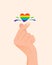 Korean symbol of love. Hand make heart sign with LGBT rainbow color. Pride concept