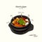 Korean traditional Kimchi soup in a clay pot , Hand draw sketch vector