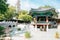 Korean traditional pavilion and pond at Gyeongsang-gamyeong park in Daegu, Korea