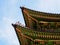 Korean traditional wooden roof. Gyeongbokgung Palace. Seoul, South Korea