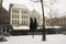 The Korenmarkt square in the center of Arnhem during snowfall