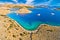 Kornati islands national park. Unique stone desert islands in Mediterranean archipelago aerial view