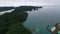 Koror island in Palau. Ocean and Long Island Park, Ferry and Boat in Background