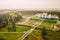 Kosava, Belarus. Aerial Bird`s-eye View Of Famous Popular Historic Landmark Kosava Castle. Puslowski Palace Castle