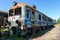 Koscierzyna, Pomeranian Voivodeship / Poland - June 14, 2019: Old destroyed wagons and locomotives on the railway siding. Railway