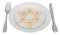 Kosher food concept. Plate with Jewish Star. 3D rendering