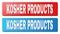 KOSHER PRODUCTS Text on Blue and Red Rectangle Buttons