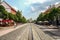 KOSICE, SLOVAKIA - JUNE 12, 2014: Kosice Main Street hlavna with pedestrians and bicylces passing by.