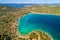 Kosirna beach and turquoise bay on Murter island aerial view