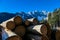Kosmatitza - Massive pile of logs with scenic view of Karawanks mountain range in Carinthia