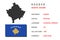 Kosovian symbols. Main information for travelers. Map, flag, capital and currency of Kosovo. Infographic picture. Vector