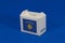 Kosovo flag on white box with barcode and the color of nation flag on blue background. The concept of export trading from Kosovo