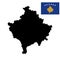 Kosovo map silhouette and flag.