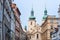 Kostel Svaty Havel Church, also called Saint Gallen, a catholic church, seen from the Havelska street, old town of Prague, Czechia