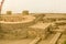 KOSTOLAC, SERBIA - JULY 21, 2019 Part of olf Roman Bathhouse at Viminacium archeological site near Danube river in Serbia covered