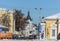 Kostroma, Russia - March 3, 2018. Kostroma Theophany Convent, view from Susaninskaya Square. Sunny cold day on early
