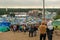 Kostrzyn nad OdrÄ…, Poland - July 15, 2016: tents, people and the main stage at the Przystanek Woodstock music festival PolAndRock