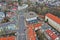 KOSZALIN, POLAND - 06 MARCH 2019 - Aerial view on city Koszalin, area of Mlynska street with PKO bank, Museum and City Park