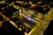 KOSZALIN, POLAND - 07 APRIL 2019 - Aerial view on Koszalin city at night with street lights, area of Ratusz Town Hall with Main