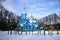 Koterka, blue Orthodox Church in Poland by winter.