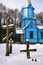 Koterka, blue Orthodox Church in Poland by winter.