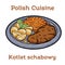 Kotlet Schabowy. Pork cutlet coated with breadcrumbs with potatoes and cabbage