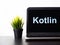 Kotlin programming language. Programming training, the concept of computer courses. Laptop on the table
