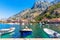 Kotor marina with boats and yachts, beautiful harbour view, Montenegro