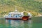 KOTOR, MONTENEGRO - AUGUST 24, 2017: Ferry in the Kotor bay, Montenegro.