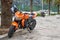 KOTOR, MONTENEGRO - JULY 18, 2021: Parked orange motorcycle of Kawasaki Z750