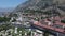 Kotor Old Town, Montenegro. Drone Aerial View of Medieval Port and Fort in Bay