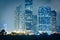 The Kowloon skyline at night, seen from Sheung Wan, in Hong Kong