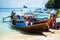 Krabi Thailand. October 2010. Longtail boat and speedboat on the