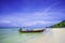 KRABI, THAILAND - Thai wooden motorboat, boat trips at sea, Clean white sand beaches, and emerald green sea.soft focus