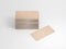 Kraft cardboard business cards on white table