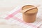 Kraft paper soup bowl with lid and wooden fork