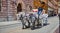 KRAKOW, POLAND - 10 of May, 2019: Horse carriage on the street of the old town in Krakow, Poland. Two horses in beautiful old-