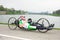 KRAKOW, POLAND - APRIL 28 : Cracovia Marathon.Handicapped man marathon runners in a wheelchair on the city streets