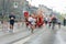 KRAKOW, POLAND - APRIL 28 : Cracovia Marathon. Spartans Children charity group speed on the city streets