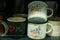 Krakow Poland: Beautiful souvenir mugs for tourists. Sale in the market