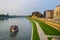 Krakow, Poland - Cracow Old Town, panoramic view of the newly renovated historic Podgorze district by the Vistula river