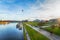 Krakow, Poland January 1, 2023. View of the Vistula River, air balloon, on a sunny day. Sights of Krakow