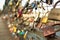 KRAKOW, POLAND - Kladka Bernatka bridge of love with love padlocks.