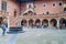 KRAKOW, POLAND - SEPTEMBER 3, 2016: People visit Collegium Maius Great College courtyard of the Jagellonian University