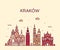 Krakow skyline, Poland. Trendy vector linear city