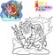 Krampus is looking for children, coloring book, funny illustration